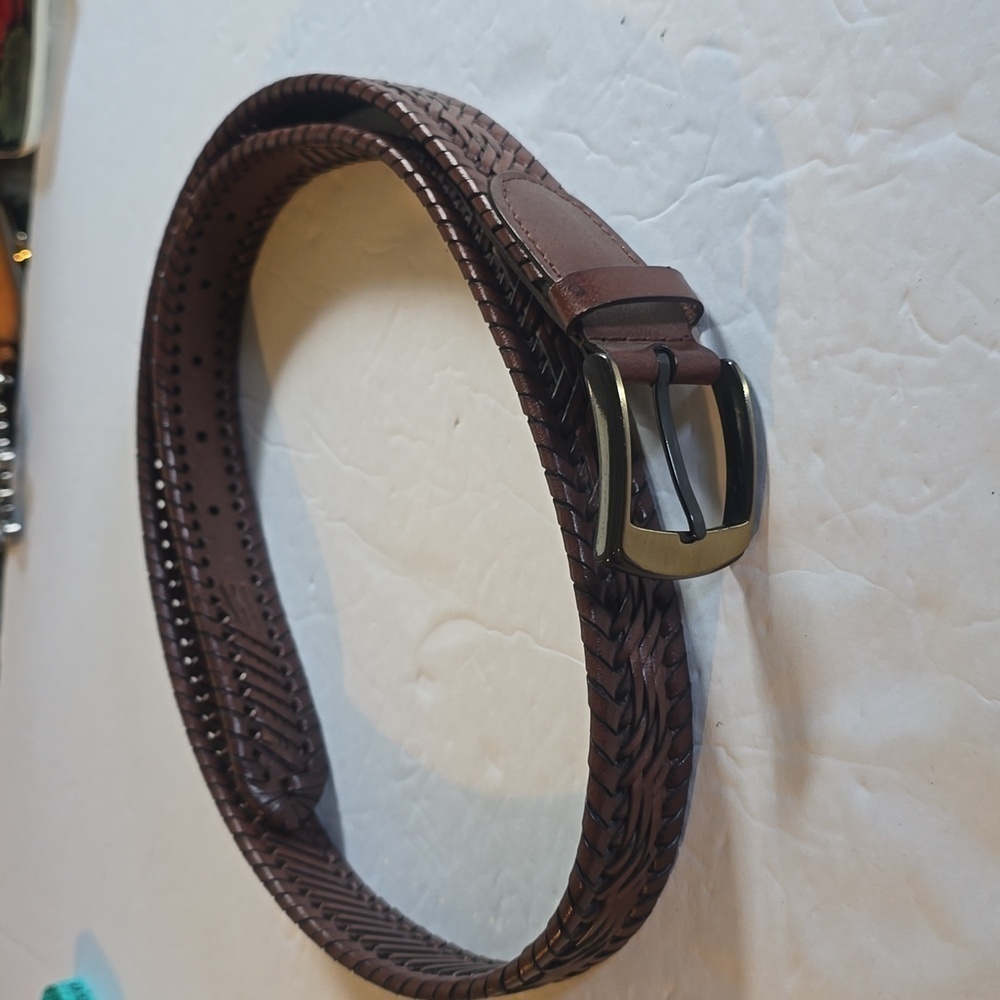 Mens Dark Brown Vintage Woven belt Neutral Minimalist Dress Sz.38